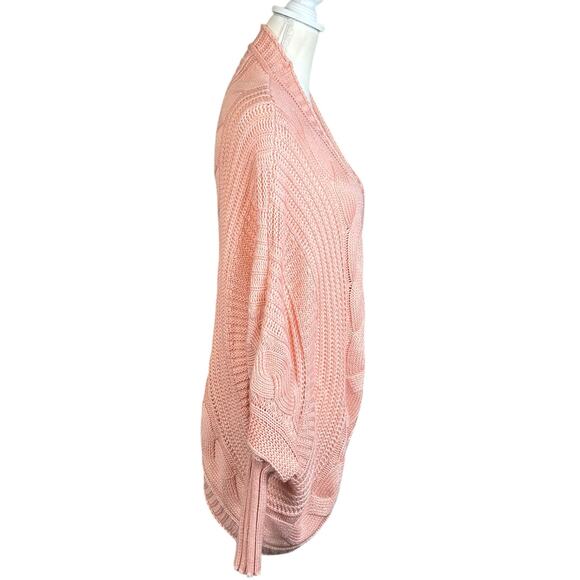Military Hippie Open Sweater One Size Salmon Pink Braided Knit Boho Cozycore Top - Picture 4 of 11